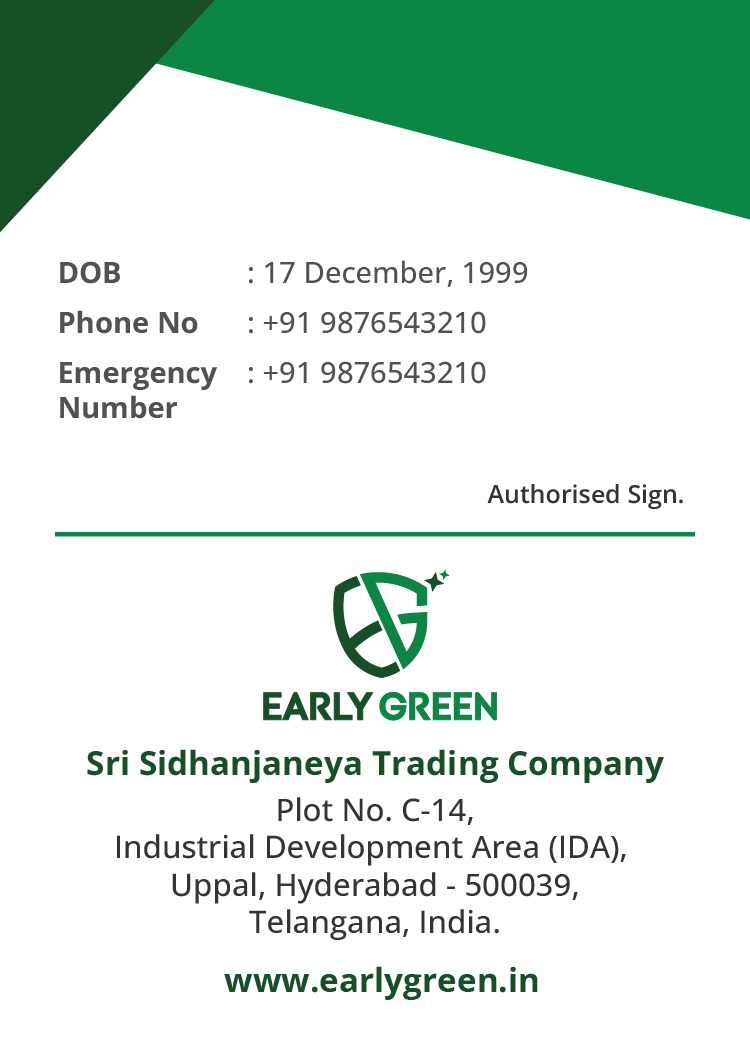 Early Green visiting card back